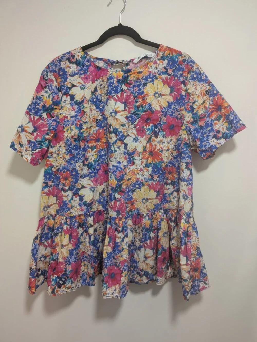 Zara | Vibrant Floral Poplin Peplum Blouse In Multicolor - Picture 4 of 11